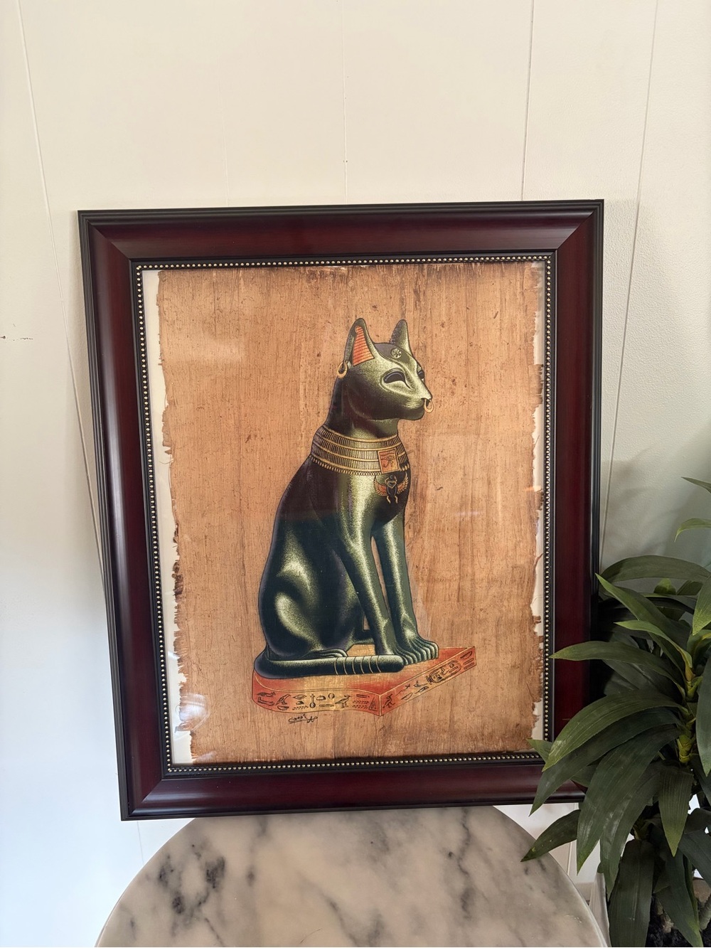 Egyptian Ancient Cat Contemporary Art Egypt on Papyrus Paper Framed Cats Decor